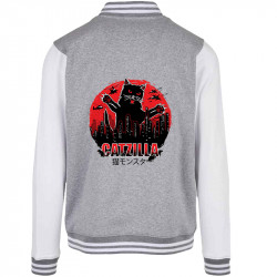 Teddy baseball en molleton gris chiné et blanc Catzilla (Gondrax,Animaux,Chats)