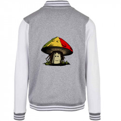 Teddy baseball en molleton gris chiné et blanc Rasta Champi (Gondrax,Humour,Reggae)