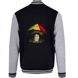 Teddy baseball en molleton noir et gris chiné Rasta Champi (Gondrax,Humour,Reggae)