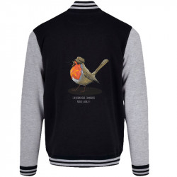 Teddy baseball en molleton noir et gris chiné Camarade Rouge Gorge (Mr Mouton,Animaux,Humour)
