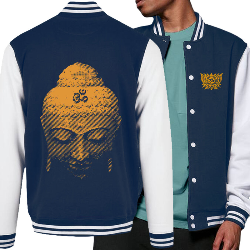 Teddy baseball en molleton bleu marine et blanc Buddha Face (Ethnique)