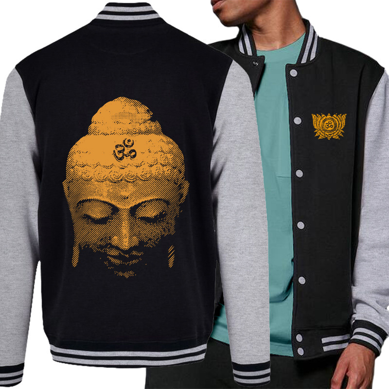 Teddy baseball en molleton noir et gris chiné Buddha Face (Ethnique)