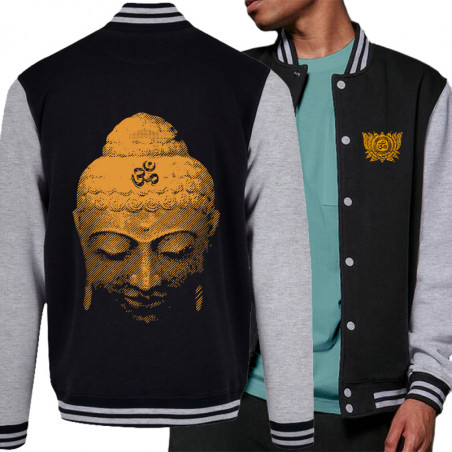 Teddy baseball en molleton noir et gris chiné Buddha Face (Ethnique)