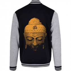 Teddy baseball en molleton noir et gris chiné Buddha Face (Ethnique)