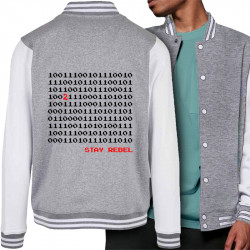 Teddy baseball en molleton gris chiné et blanc Stay Rebel Numbers (Jeux Vidéo / Geek)