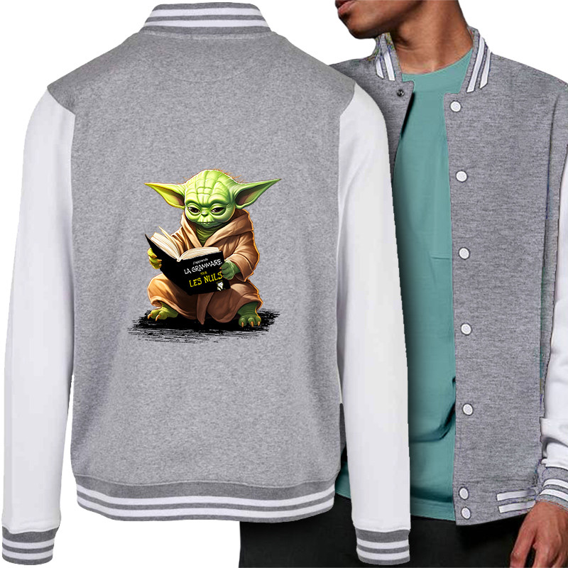 Teddy baseball en molleton gris chiné et blanc Yoda pour les nuls (Gondrax,Films/Séries,Humour,Star Wars)