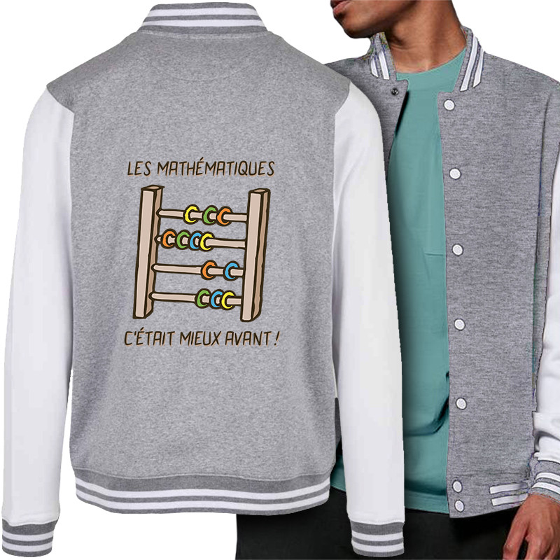 Teddy baseball en molleton gris chiné et blanc Les mathématiques (Gondrax,Humour,Slogans Débiles)