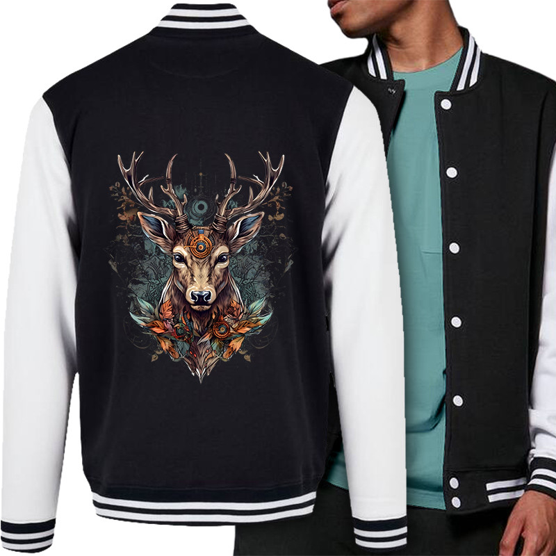 Teddy baseball en molleton noir et blanc Psyche Deer (Animaux)