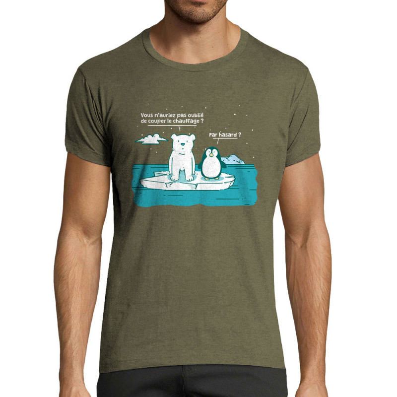 T-shirt homme fit kaki chiné Couper le chauffage (Gondrax,Animaux,Ecologie)