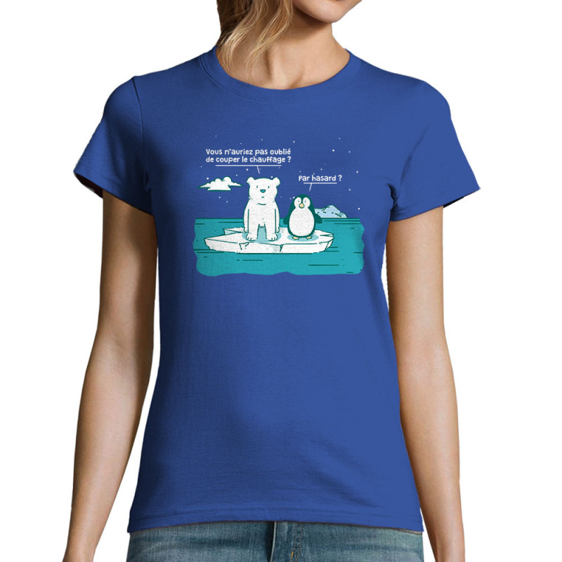 T-shirt femme bleu royal Couper le chauffage (Gondrax,Animaux,Ecologie)