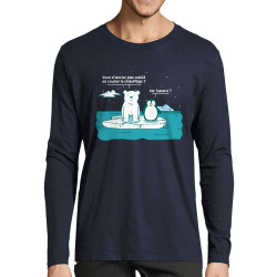 T-shirt homme manches longues bleu marine Couper le chauffage (Gondrax,Animaux,Ecologie)