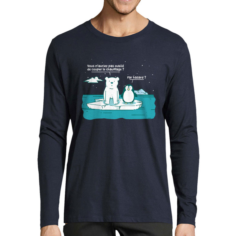 T-shirt homme manches longues bleu marine Couper le chauffage (Gondrax,Animaux,Ecologie)