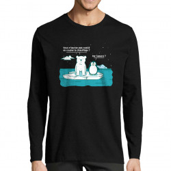 T-shirt homme manches longues noir Couper le chauffage (Gondrax,Animaux,Ecologie)