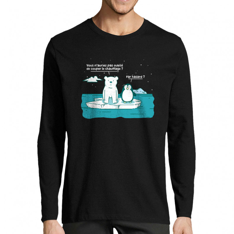 T-shirt homme manches longues noir Couper le chauffage (Gondrax,Animaux,Ecologie)