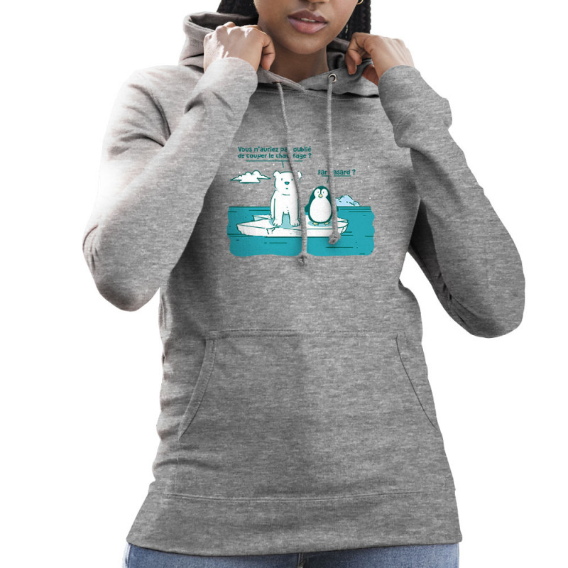 Sweat femme à capuche gris chiné Couper le chauffage (Gondrax,Animaux,Ecologie)