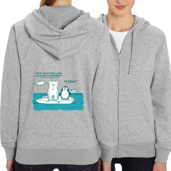 Sweat femme zippé à capuche coton bio gris chiné Couper le chauffage (Gondrax,Animaux,Ecologie)
