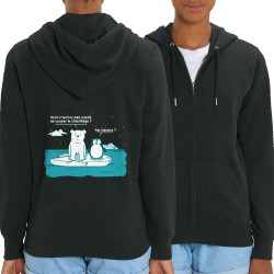 Sweat femme zippé à capuche coton bio noir Couper le chauffage (Gondrax,Animaux,Ecologie)