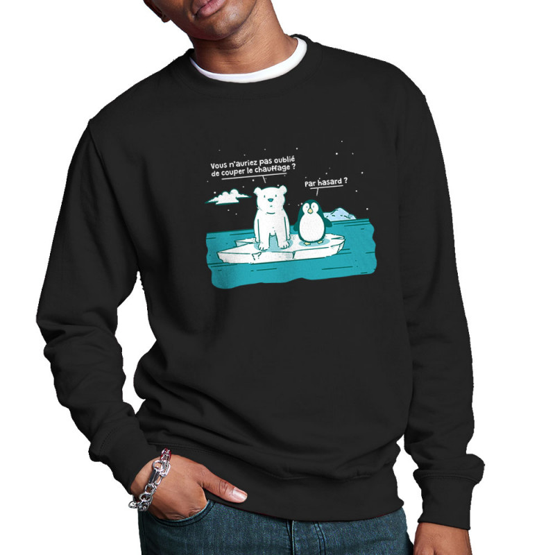 Sweat homme col rond noir Couper le chauffage (Gondrax,Animaux,Ecologie)