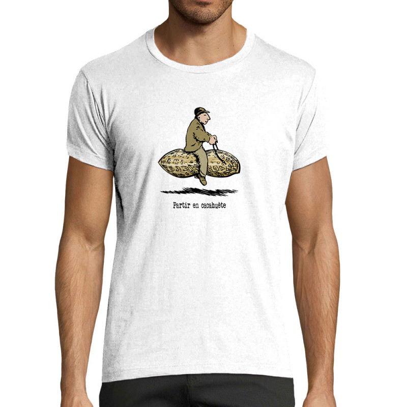 T-shirt homme fit blanc Partir en cacahuète (Gondrax,Humour,Partir en …)