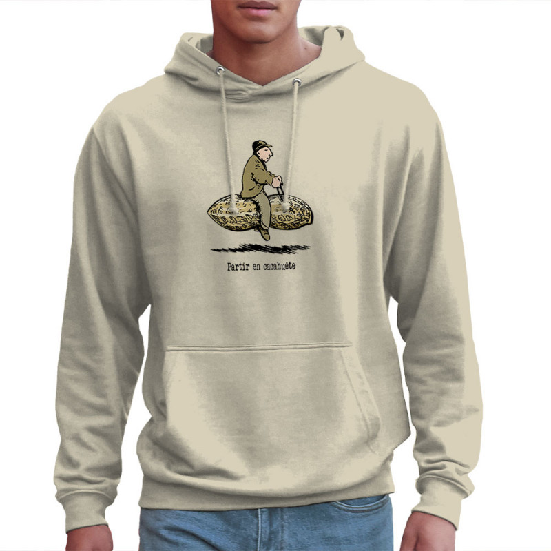 Sweat homme à capuche naturel Partir en cacahuète (Gondrax,Humour,Partir en …)