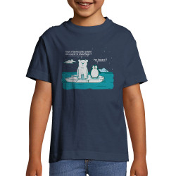 T-shirt enfant bleu denim Couper le chauffage (Gondrax,Animaux,Ecologie)