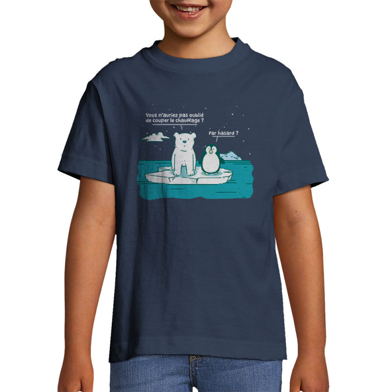 T-shirt enfant bleu denim Couper le chauffage (Gondrax,Animaux,Ecologie)