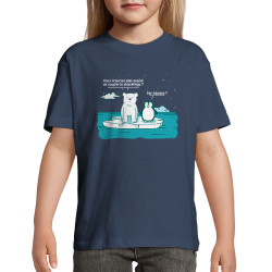 T-shirt enfant bleu denim Couper le chauffage (Gondrax,Animaux,Ecologie)