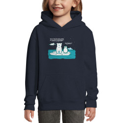 Sweat enfant à capuche bleu marine Couper le chauffage (Gondrax,Animaux,Ecologie)