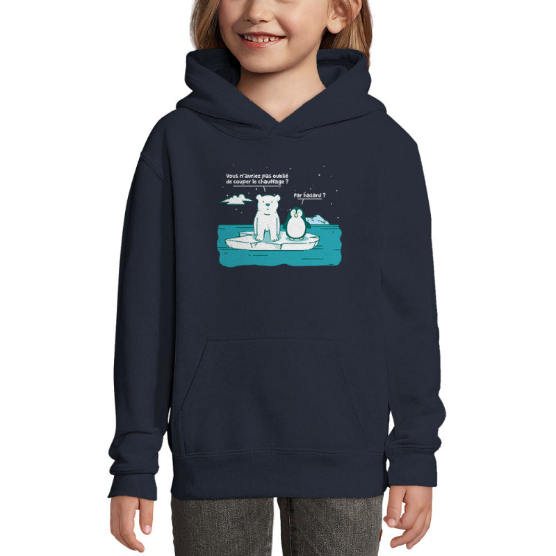 Sweat enfant à capuche bleu marine Couper le chauffage (Gondrax,Animaux,Ecologie)