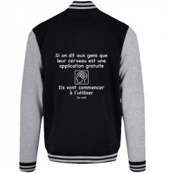 Teddy baseball en molleton noir et gris chiné Leur cerveau est une appli (Gondrax,Slogans Débiles,Humour)