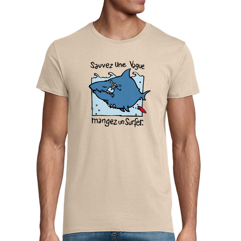T-shirt homme coton bio naturel Sauvez une vague (Humour,Animaux)