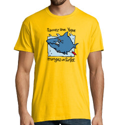 Tee-shirt homme jaune Sauvez une vague (Humour,Animaux)