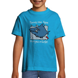 T-shirt enfant bleu azur Sauvez une vague (Humour,Animaux)