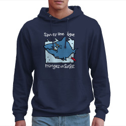 Sweat homme à capuche bleu marine Sauvez une vague (Humour,Animaux)