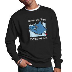 Sweat homme col rond noir Sauvez une vague (Humour,Animaux)