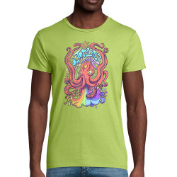 T-shirt homme coton bio vert pomme Octopeace and Love (Mr Mouton,Animaux,Humour)
