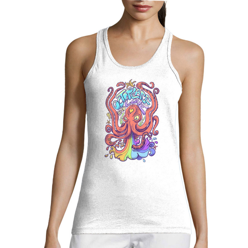 Débardeur femme blanc Octopeace and Love (Mr Mouton,Animaux,Humour)