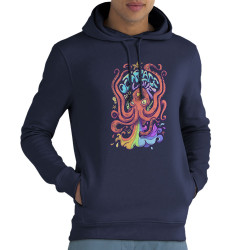 Sweat homme à capuche coton bio bleu marine Octopeace and Love (Mr Mouton,Animaux,Humour)