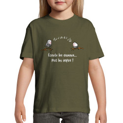 T-shirt enfant kaki foncé Ecoute les oiseaux pas les infos (Gondrax,Animaux,Slogans Débiles)
