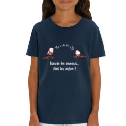 T-shirt enfant coton bio bleu marine Ecoute les oiseaux pas les infos (Gondrax,Animaux,Slogans Débiles)