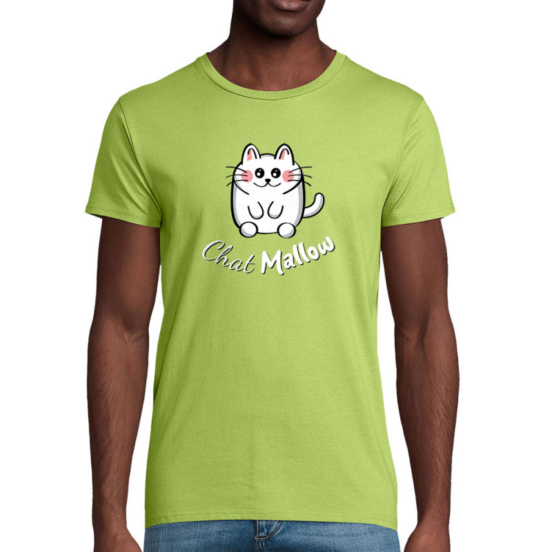 T-shirt homme coton bio vert pomme Chat Mallow (Trabe,Animaux,Chats)