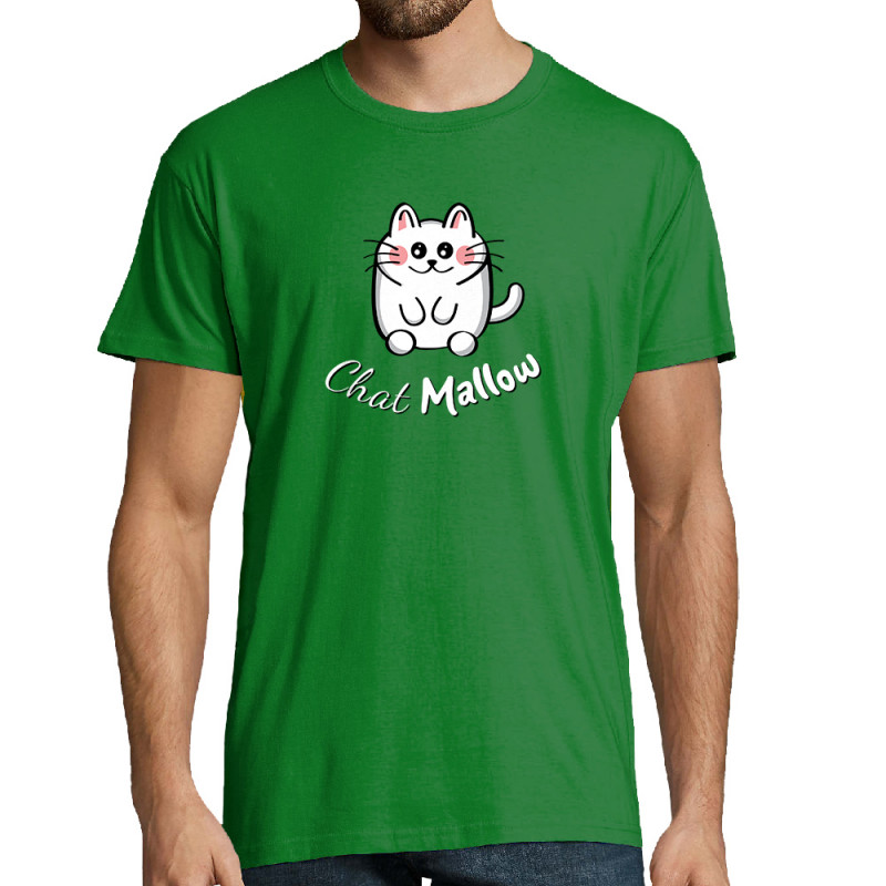 Tee-shirt homme vert prairie Chat Mallow (Trabe,Animaux,Chats)