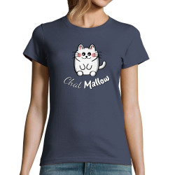 T-shirt femme bleu denim Chat Mallow (Trabe,Animaux,Chats)