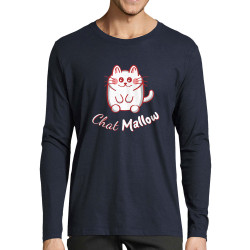T-shirt homme manches longues bleu marine Chat Mallow (Trabe,Animaux,Chats)