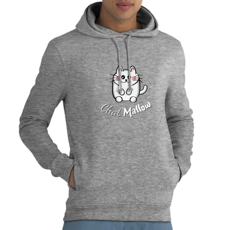 Sweat homme à capuche coton bio gris chiné Chat Mallow (Trabe,Animaux,Chats)
