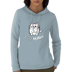 Sweat femme à capuche coton bio bleu ciel Chat Mallow (Trabe,Animaux,Chats)