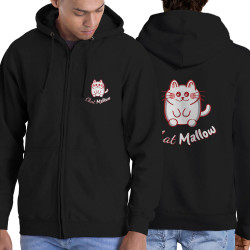 Sweat homme à capuche zippé noir Chat Mallow (Trabe,Animaux,Chats)