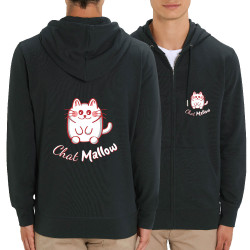 Sweat homme zippé à capuche coton bio noir Chat Mallow (Trabe,Animaux,Chats)