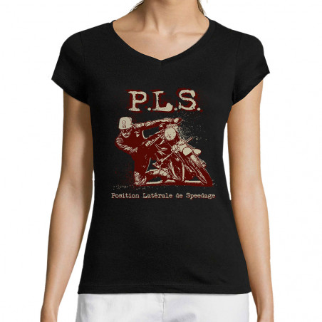 T-shirt femme col V "PLS...
