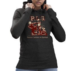 Sweat femme à capuche gris anthracite PLS Position latérale de speedage (Gondrax,Moto,Humour)
